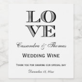 DIY-achtergrondkleur, zwart LOVE-tekstontwerp Wijn Etiket (Enkel label)