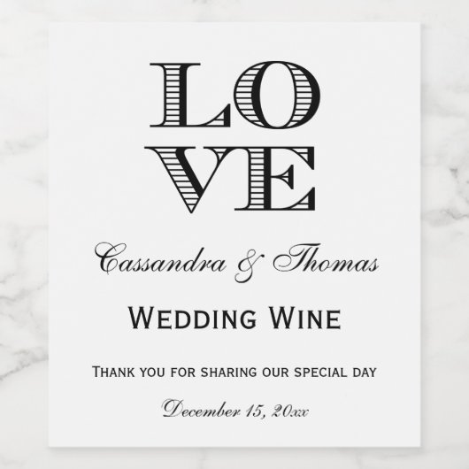 DIY-achtergrondkleur, zwart LOVE-tekstontwerp Wijn Etiket (Enkel label)