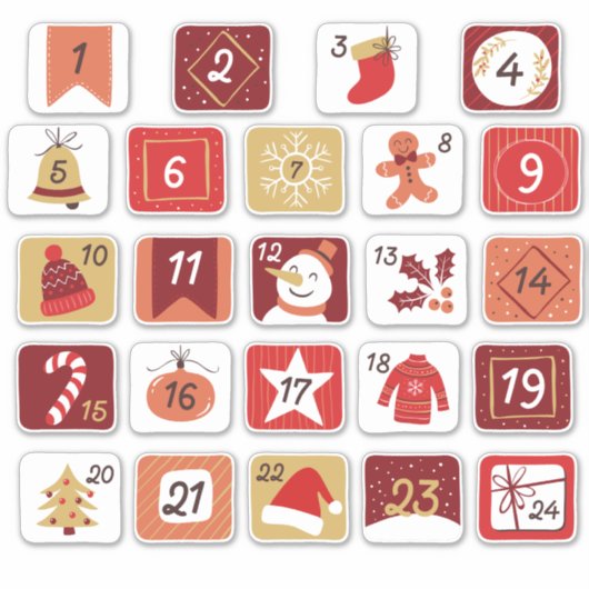 DIY Adventskalender Stickers ROOD GRIJS Kerst (Voorkant)