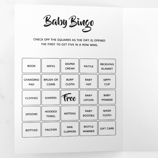 DIY baby games bingo, scramble, tijdcapsule Drieluik Uitnodiging (Binnenzijde eerst)