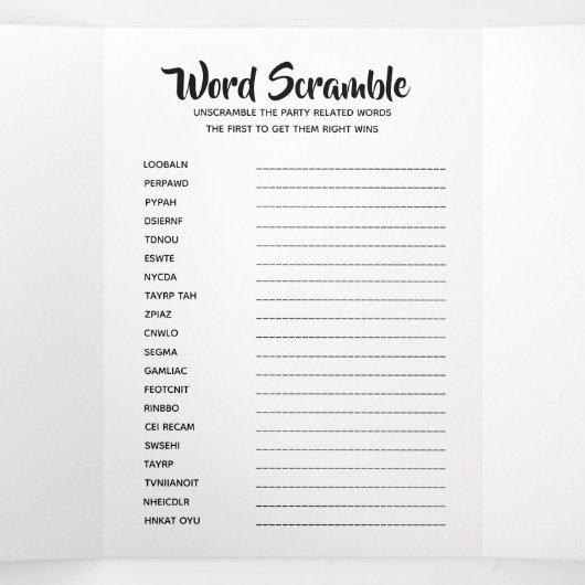 DIY baby games bingo, scramble, tijdcapsule Drieluik Uitnodiging (Binnenkant midden)