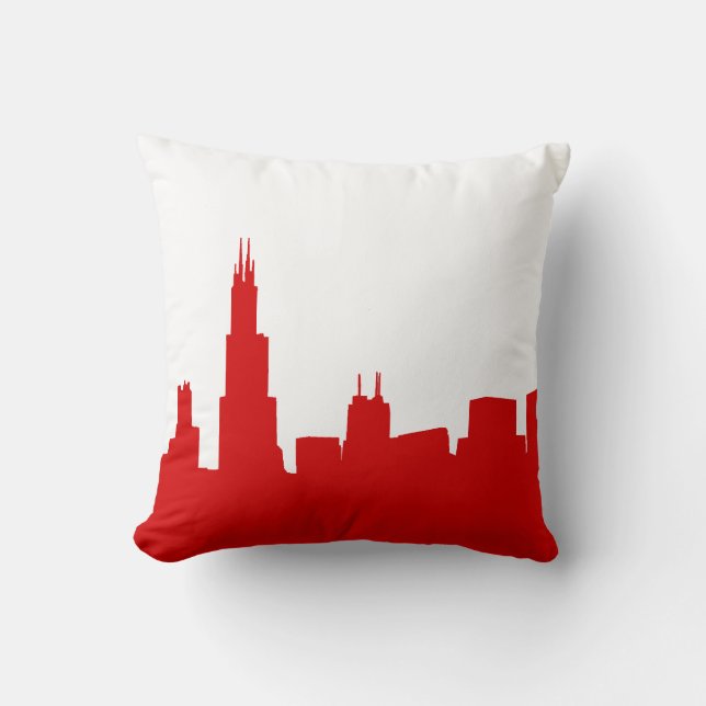 DIY BG Chicago Skyline Silhouette Red Kussen (Voorkant)