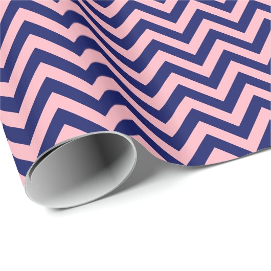 DIY BG Navy Blu LG Chevron ZigZag Pattern Pink Cadeaupapier (Rol Hoek)