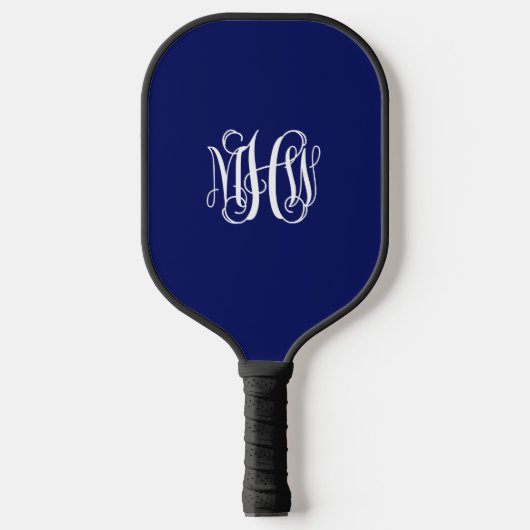 DIY BG Navy White Greek Key Vine Monogram Font Pickleball Paddle (Voorkant)
