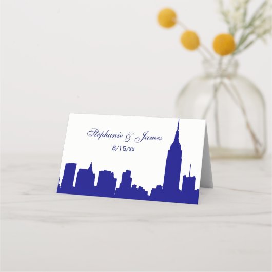 DIY BG NYC Skyline Blue Silhouette Escort Kaarten (Voorkant)
