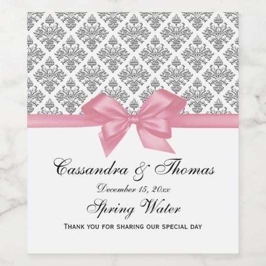 DIY BG Silver Whisky Damask Pink Bow Wijn Etiket (Enkel label)