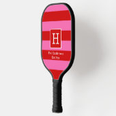 DIY BG Stripe Lijst Naam Monogram Red SV Hot Pink Pickleball Paddle (Links)