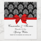 DIY BG White Damask #6 op Black, Red Bow Wijn Etiket (Enkel label)