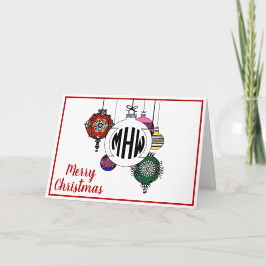 DIY BG Xmas Ornamenten Zwart Cirkel Monogram Lette Feestdagen Kaart (Voorkant)