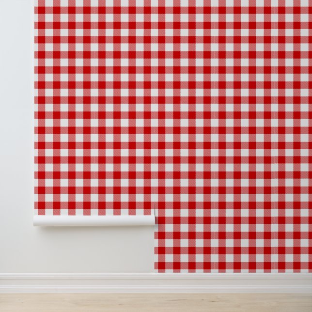 DIY BKGRND Kleur Buffel Check Plaid #2 Wit Rood Behang (Applicatie)