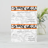 DIY Black Damask Sinaasappel RSVP Wedding Invitati Kaart (Staand voorkant)