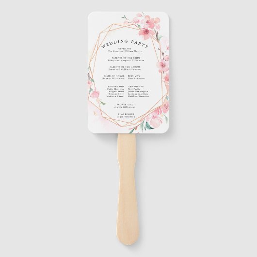 DIY Chique roze kersenbloesem bruiloft programma Handwaaier (Achterkant)