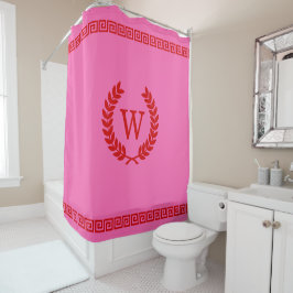 DIY Colors Greek Key S Laurel Monogm Red Pink S Douchegordijn
