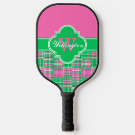 DIY Colors Madras 1I CB Ribbon Name Hot Pink Green Pickleball Paddle