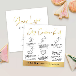 DIY Cookie Decorating Guide Wit & Goud Script Vierkante Visitekaartje