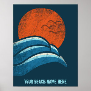 DIY Custom Travel Poster Beach Ocean Surfting Them