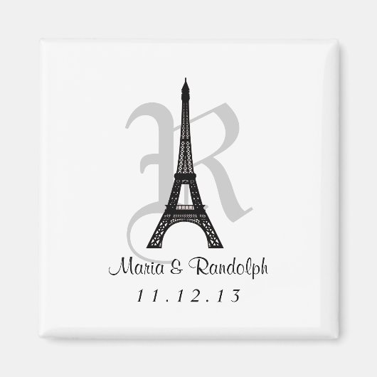 DIY Eiffel Tower Save the Date Monogram magnet Magneet (Voorkant)