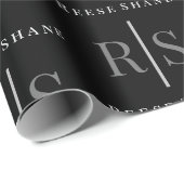 DIY Elegant Grey Monogram & White Name, Black Cadeaupapier (Rol Hoek)
