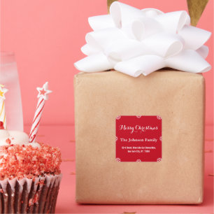 DIY Elegant Kerst Rood Wit Script Sneeuwvlokken Vierkante Sticker