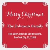 DIY Elegant Kerst Rood Wit Script Sneeuwvlokken Vierkante Sticker (Voorkant)