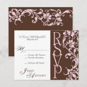 DIY Elegant Simple RSVP in chocolade en roze (Voorkant / Achterkant)