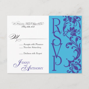 DIY Elegant Simple RSVP Paars & Sky Blue Kaartje