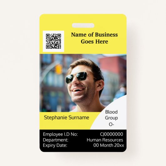 DIY Employee ID card geel zwart wit Badge (Voorkant)