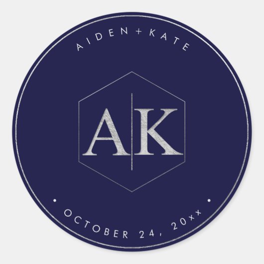 DIY Faux Zilver Monogram Ronde Sticker (Voorkant)