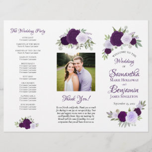 DIY Fold Paarse Boho Rozen Wedding Programma Flyer