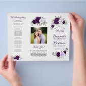 DIY Fold Paarse Boho Rozen Wedding Programma Flyer (Hand)