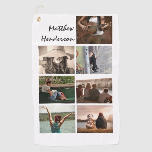 DIY-fotocollage met naam moderne trendy-vader Golfhanddoek (Voorkant)