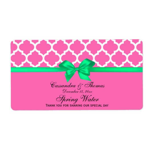 DIY Hot Pink White Moroccan Em Green Ribbon S Etiket (Voorkant)