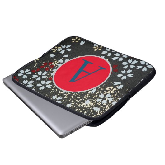 DIY INITIAAL JAPANESE ABSTRACTE FLORAL NEOPRENE BA LAPTOP SLEEVE (Voorkant onderkant)