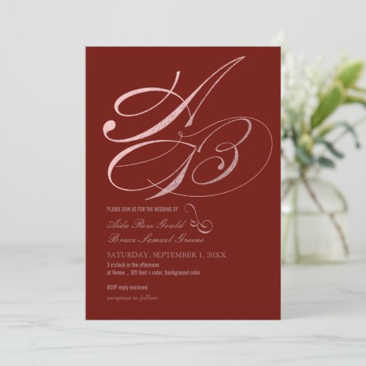 DIY-kleur, Monogrammen, Faux Roos Gold Fancy scrip Kaart (Staand voorkant)