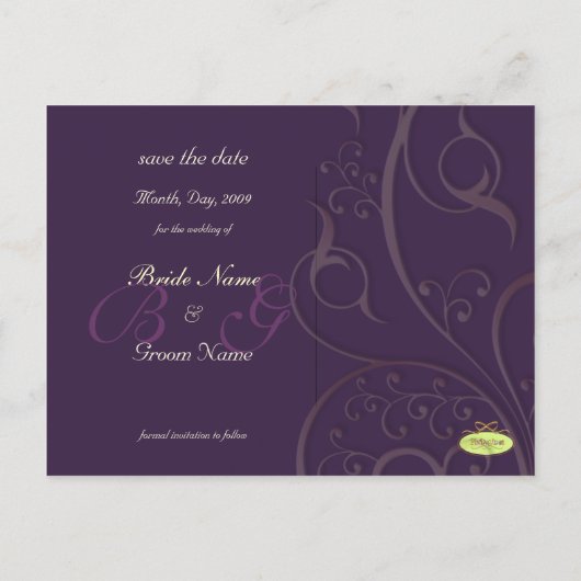 DIY kleur, save the date, monogram zilver wervelin Aankondigingskaart (Achterkant)