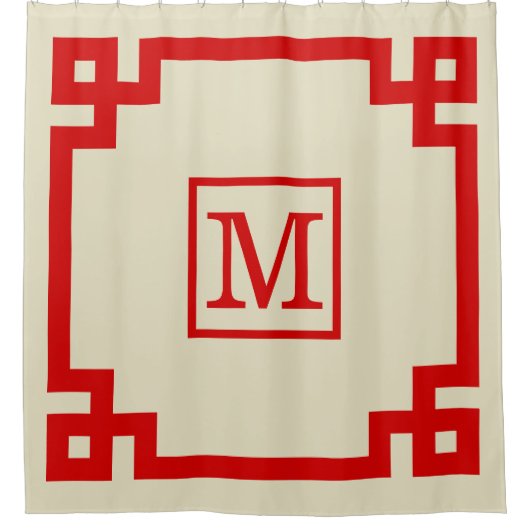 DIY Kleuren Griekse Sleutel #2 Ingelijste Monogm R Douchegordijn (Voorkant)