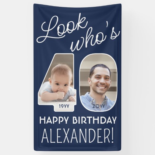 DIY Kleuren · Kijk Wie is 40 Verjaardagsfeest 2 Fo Spandoek (Verticaal)