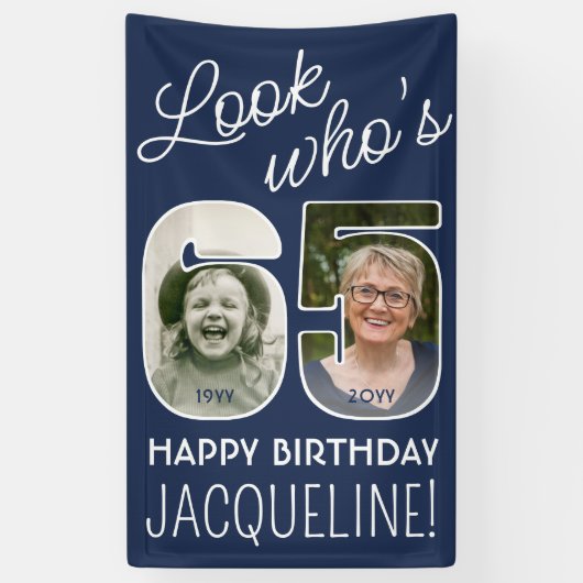 DIY Kleuren · Kijk Wie is 65 Verjaardagsfeestje 2  Spandoek (Verticaal)