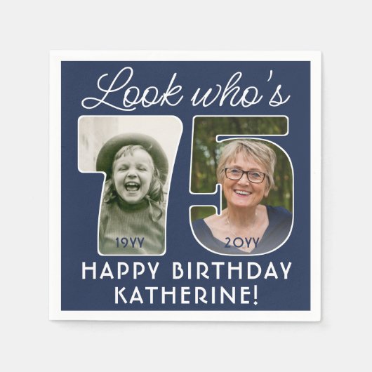 DIY Kleuren · Kijk Wie is 75 Verjaardagsfeest 2 Fo Servet (Voorkant)