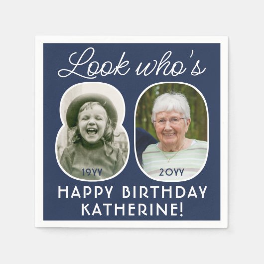 DIY Kleuren · Kijk Wie is 80 Verjaardagsfeest 2 Fo Servet (Voorkant)