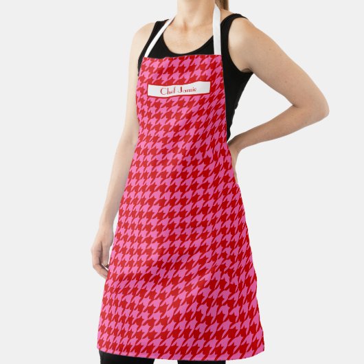 DIY Kleuren Rood Heet Roze POLKA Houndstooth Patro Schort (Insitu)