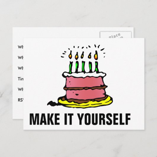 DIY Make It Yourself Verjaardagsfeest Uitnodiging  (Voorkant / Achterkant)