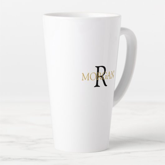 DIY Monogram & naam, eenvoudig ontwerp, zwart en g Latte Mok (Rechterhoek)