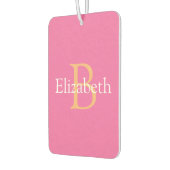 DIY Monogram & Naam, Geel Of & Wit Tekst op Roze Luchtverfrisser (Links)