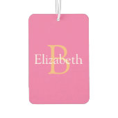 DIY Monogram & Naam, Geel Of & Wit Tekst op Roze Luchtverfrisser (Achterkant)