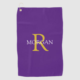 DIY Monogram & naam, Gold/White Text, Royal Paars Golfhanddoek