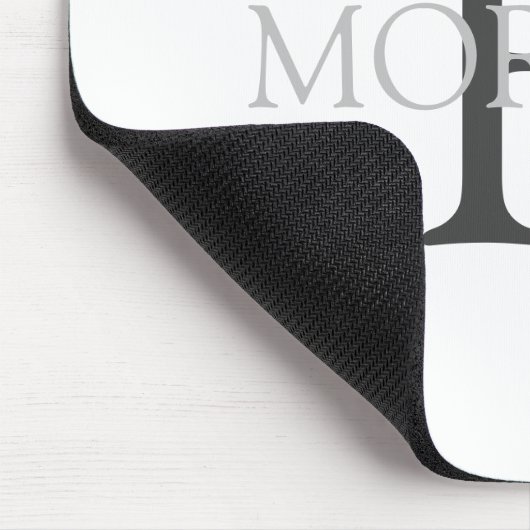 DIY Monogram & naam, Klassiek wit met grijze tekst Muismat (Hoek)