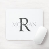 DIY Monogram & naam, Klassiek wit met grijze tekst Muismat (Met muis)