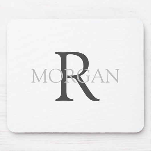 DIY Monogram & naam, Klassiek wit met grijze tekst Muismat (Voorkant)