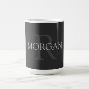 DIY Monogram & naam, Klassiek zwart met grijze tek Koffiemok